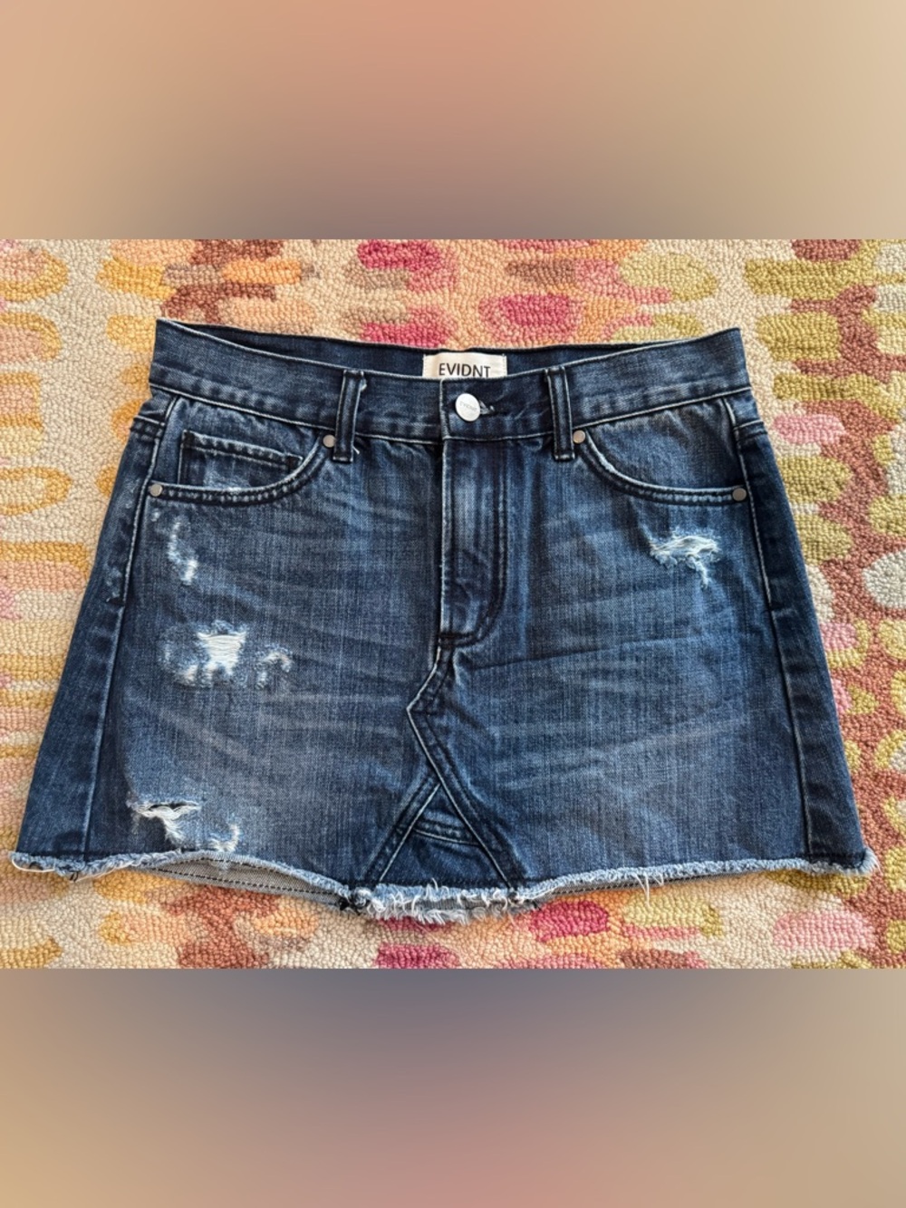 Evidnt Distressed Dark Wash Denim Mini Skirt Size 27